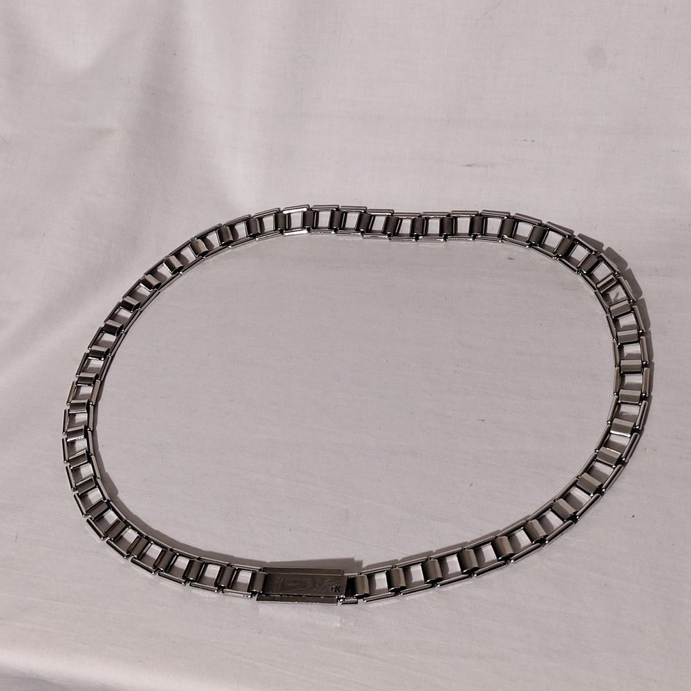 Calvin Klein Silver Tone Rectangular Link Chain Belt ck Logo Clasp Approx. 33.5"